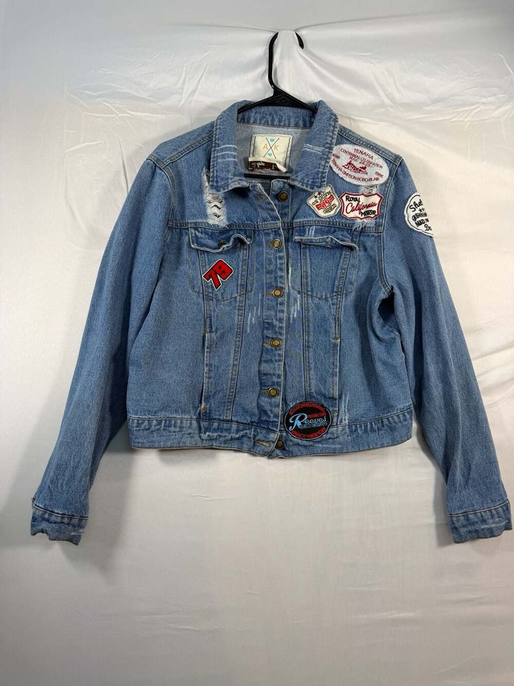 Angel Kiss Denim Jacket Size 1X-Large Distressed Patched Blue